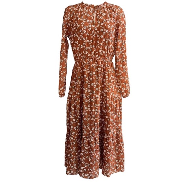 LOFT Dresses & Skirts - Loft burnt orange long sleeve elastic waistband floral maxi dress, XL